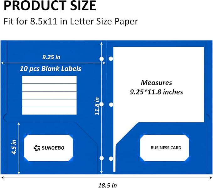 2 Pocket Folders with 3 Hole Punch, 6 Pack, Fit 3 Ring Binder, 10 Labels | Heavy Duty Paper Folders with Pockets, Aesthetic Colored File Folders, for Office Business School, for Letter Size Paper