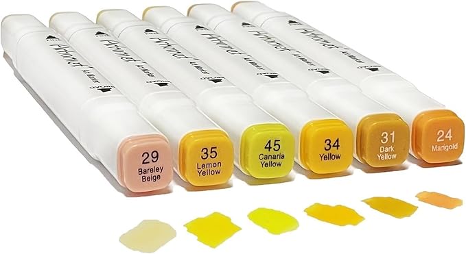 Arhomet 6 Colors Yellow Alcohol Markers Set, Dual Tips Art Markers Drawing Sketched Double Tipped for Adults(Yellow)