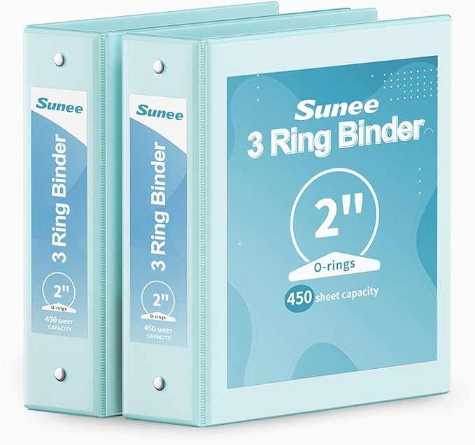 SUNEE 3 Ring Binder 2 Inch 2 Pack, Clear View Binder Three Ring PVC-Free (Fit 8.5x11 Inches) for School or Office Supplies, Blue
