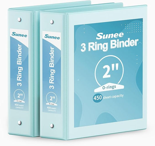SUNEE 3 Ring Binder 2 Inch 2 Pack, Clear View Binder Three Ring PVC-Free (Fit 8.5x11 Inches) for School or Office Supplies, Blue