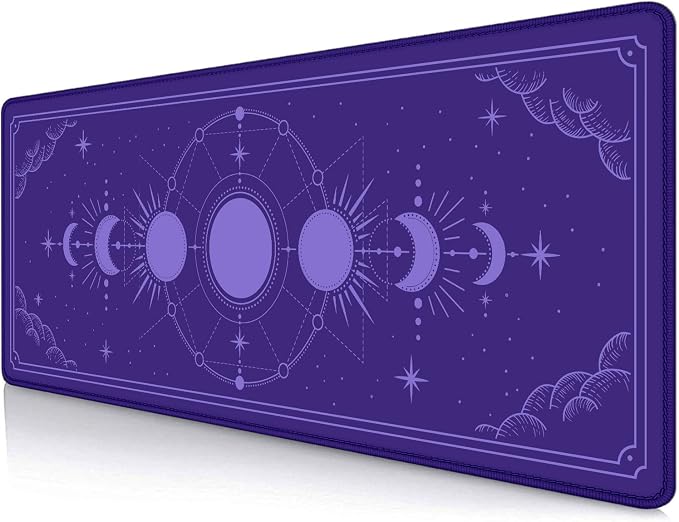 Kawaii Purple Large Gaming Mouse Pad, Moon Phase Magic Celestial Desk Mat Cute, Non-Slip Rubber Computer Mousepad, Laptop Desk Pad, 31.5x11.8 in