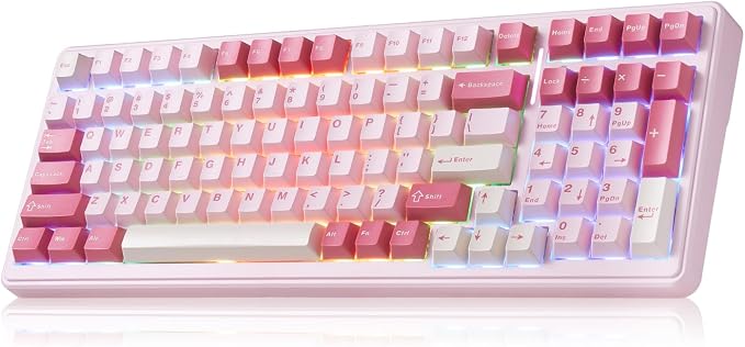 Aula F99 Pink Mechanical Keyboard,Wireless Gaming Keyboard Creamy | Tri-Mode BT5.0/2.4GHz/USB-C Computer Keyboard,Hot Swappable Custom Full Size Keyboard,Strawberry Mint Switch Creamy Sound