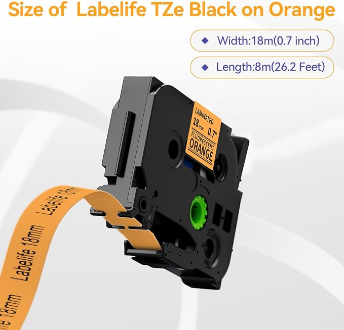 18mm Label Tape Orange Replace for Brother Ptouch TZe-B41 3/4" (0.7") | TZe TZ Tape Laminated 18mm Compatible with Brother P Touch PTD400 PTD410 PTD600 PT2730, TZeB41 Black on Fluorescent Orange