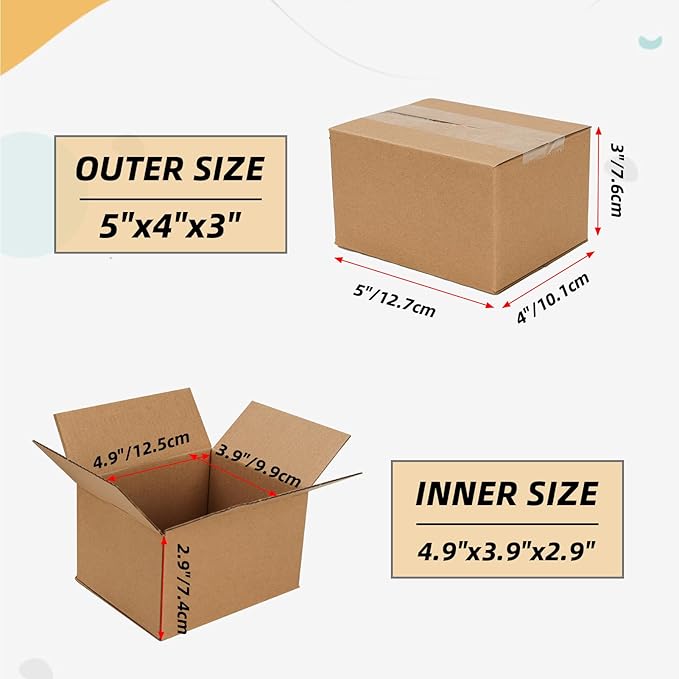 ZBEIVAN Shipping Boxes Mailers 5x4x3 inches Corrugated Cardboard Small Packing Kraft Moving Mailing Box, Pack of 40