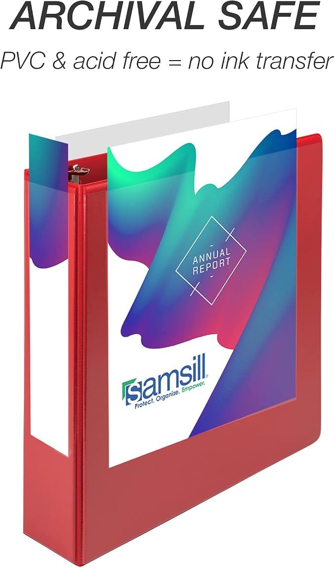 Samsill Durable 3 inch 3 Ring Binder, D Ring Binder, 100% Recycled Chipboard, Red, 12 Pack