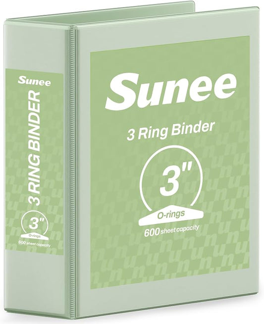 SUNEE 3 Ring Binder 3 Inch 1 Pack, Clear View Binder Three Ring PVC-Free (Fit 8.5x11 Inches) for School or Office Supplies, Sage Green