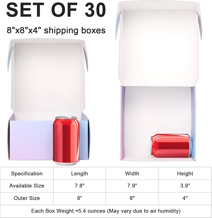 8"x8"x4" Medium Shipping Boxes, 30 Pack Medium Cardboard Packing Boxes, Purple Mailing Shipping Boxes for Small Business