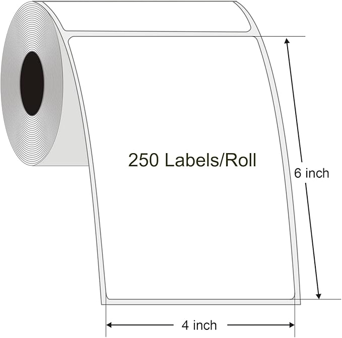 4"x 6" Direct Thermal Shipping Labels, 1" Core, Perforated, 250 Labels per Roll, Thermal Printer Labels 4x6