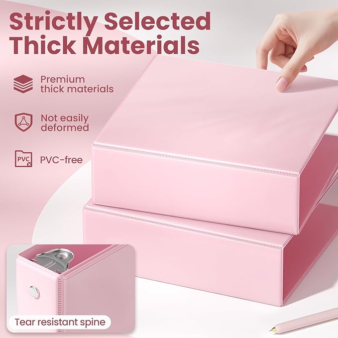 SUNEE 3 Ring Binder 3 Inch 4 Pack, 3" Clear View Binder Three Ring PVC-Free (Fit 8.5x11 Inches) for School or Office Supplies, Pink