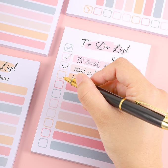 4 Pack to Do List Notepad, 4x6 Daily to Do List Sticky Notes | 200 sheets, Pastel colors, Memo pad, Smooth writing paper, for office, school, home and planners