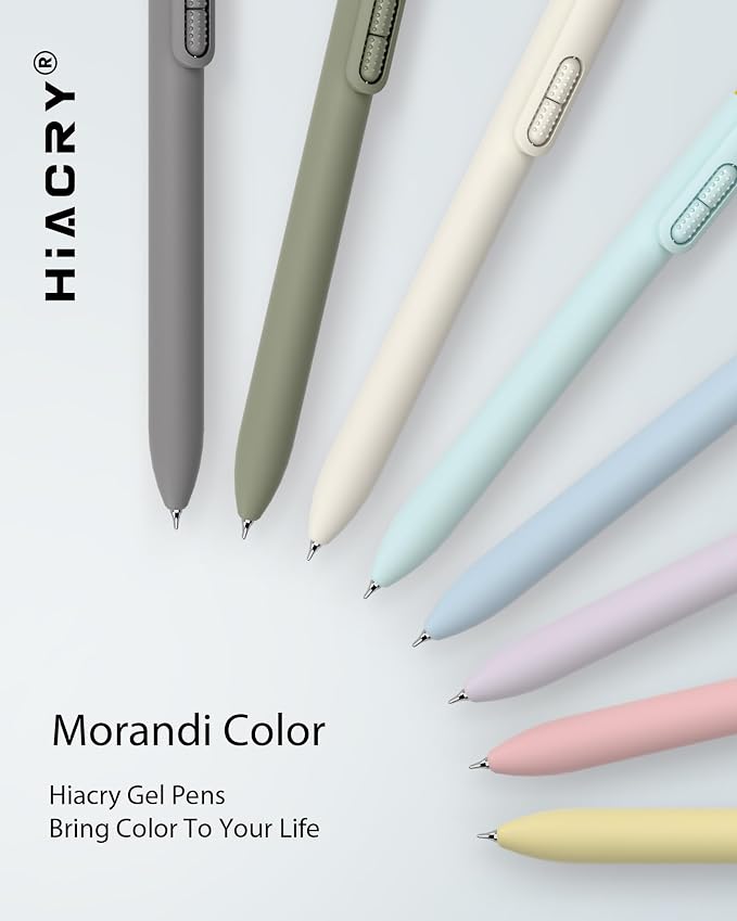 Hiacry 8 Pcs Gel Ink Pens, 0.7mm Fine Point for Smooth Writing Journaling Aesthetic Pens, Black Quick-Dry Long Lasting Fidge Pens, Cute School Office Supplies Gifts for Women （Morandi Black Ink）