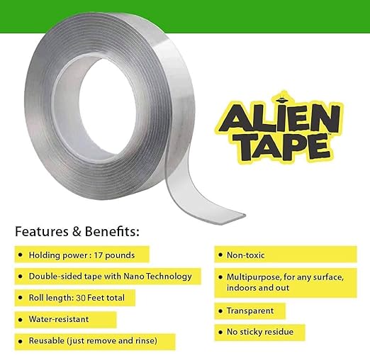 Heavy Duty Double Sided Tape, Nano Tape, Feet Clear Adhesive Tape for Poster Photo Wall Decor As Seen on TV, (18 Rolls - 180 Feet)