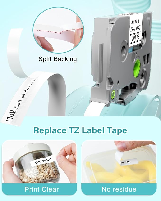 12mm 0.47" Laminated White Tape Replacement for Brother P-Touch Label Tape | Colorty 6-Pack TZe-231 Label Maker Tape 1/2" Compatible with Ptouch PTD220 PTD210 PTH110 PTD200 PTD400 PT-1280 PT-1880