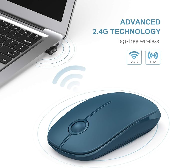 VssoPlor Wireless Mouse, 2.4G Slim Computer Laptop Mouse, Sapphire Blue | Portable Mouse, Plug & Play USB Nano Receiver, Quiet Silent Optical Mice for Notebook, PC, Laptop, Computer, Windows, Mac