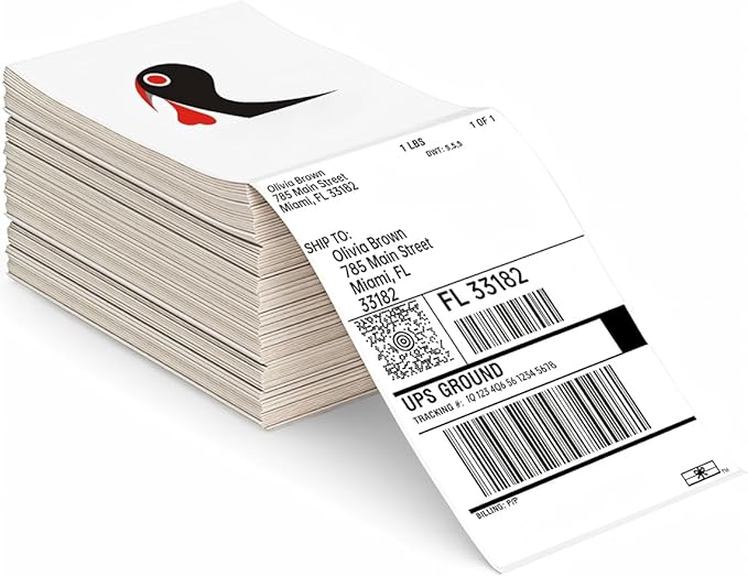 4x6 Thermal Labels 500/Stack, HUOJI Shipping Thermal Labels 4x6 Fanfold Compatible with Rollo, Zebra, MUNBYN Printers (Commercial Grade)