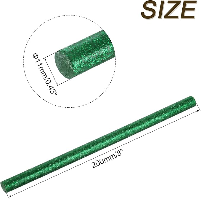 uxcell 30pcs Full Size Hot Glue Gun Sticks 8-inch x 0.43-inch High Sticky Large Hot Glue Sticks for Glue Gun, Glitter Green