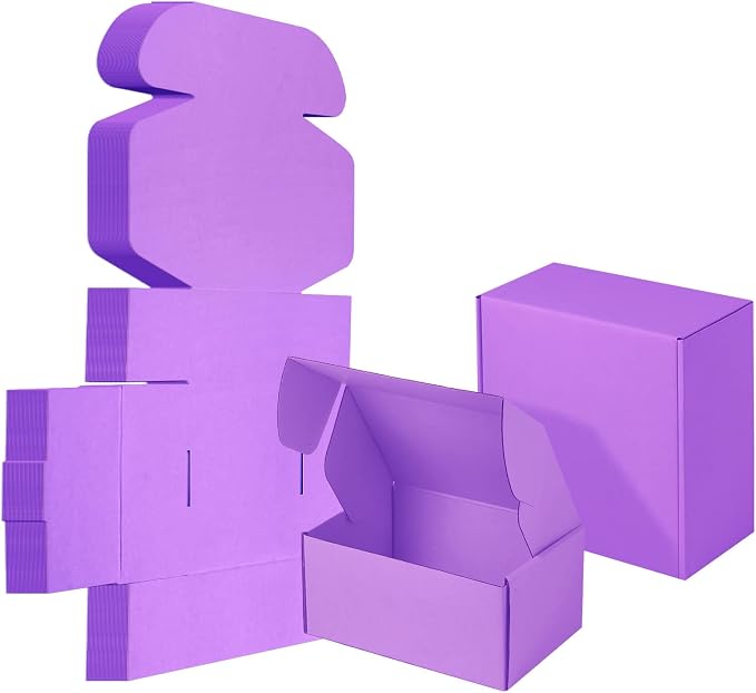 25 Pack Small Shipping Boxes Purple Corrugated Cardboard Box 8x8x4 inches，Corrugated Box for Packaging Small Business,Mailing Packing Literature Mailer,Shipping Gift Boxes