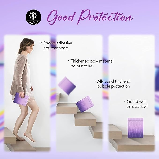 Fuxury Opaque Bubble Mailers 6x10 Inch 600 Pack Gradient Purple Cute Design Padded Envelopes Strong Adhesion Pattern Bubble Shipping Envelopes for Mailing Jewelry, Makeup #0 Thick Bubble Padded Mailer