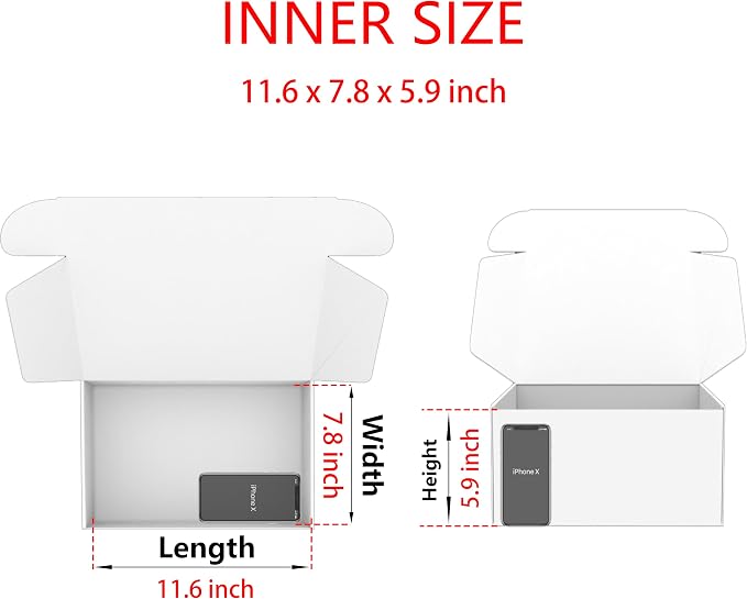 12x8x6 Shipping Boxes Black Mailer Corrugated Cardboard Box Set of 15 | for Packaging, Literature, Packing, Mailing, Storage, Small Business, Moving, Gift, Supplies, Quick Fold, Tab Locking