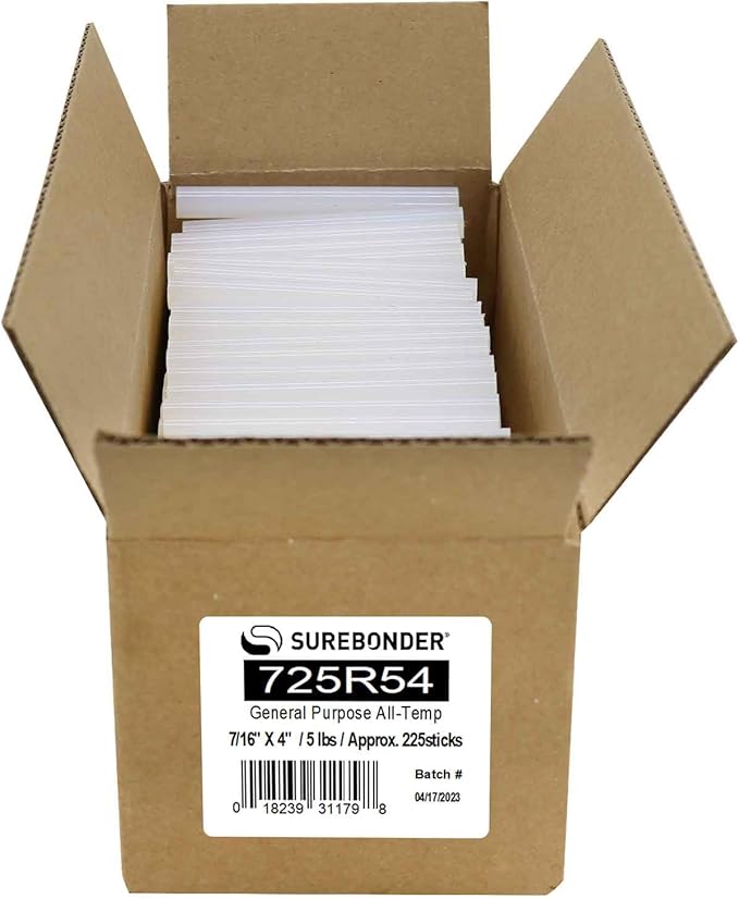 Surebonder Dual-Temperature, All Purpose Full-Size Hot Glue Sticks for Crafts/DIY - 0.43" x 4" - Approximately 225 Glue Sticks, 5 lb Box, Clear