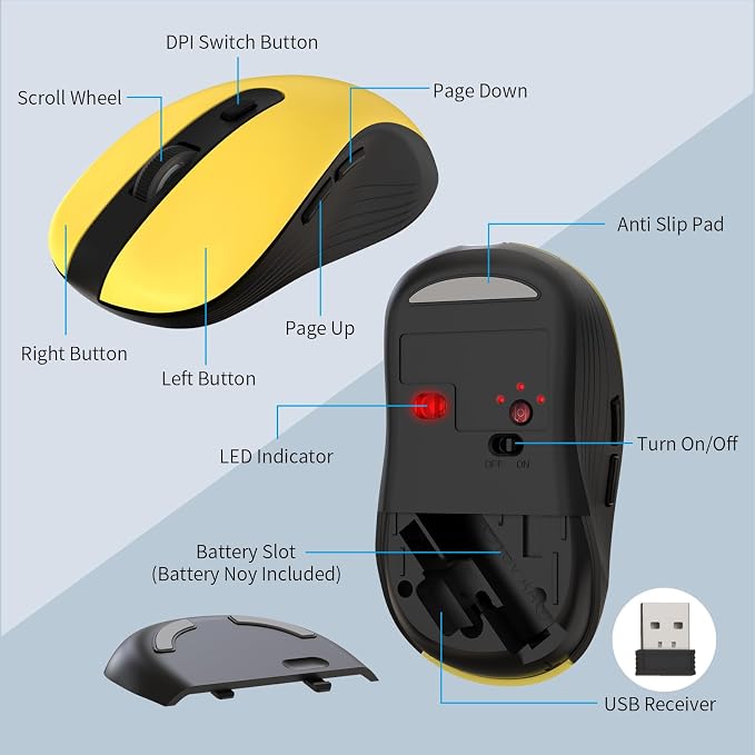 Wireless Keyboard and Mouse Combo, MARVO 2.4G Ergonomic Wireless Computer Keyboard with Phone Tablet Holder, Silent Mouse with 6 Button, Compatible with MacBook, Windows (Yellow)