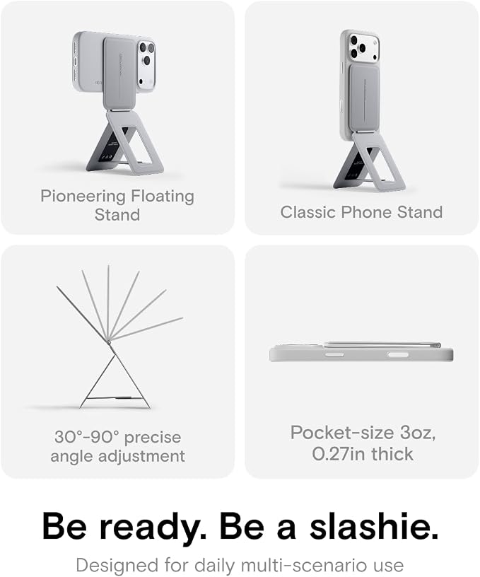 MOFT Phone Tripod Stand, Portable Selfie Stick for iPhone, Mulit-Angle | Pocket Size | Strong Magnets l MOVAS Leather | Magsafe Compatible | Easy to Charge | Stylish |For Content Creators