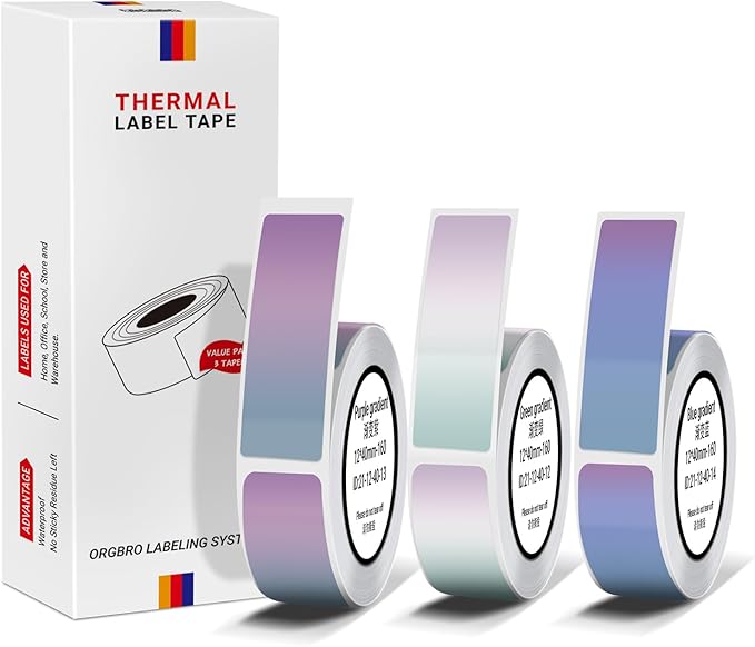 ORGBRO X1 Label Maker Tape, Genuine Thermal Label Print Paper 0.47"×1.57"(12×40mm), Standard Laminated Office Labeling Tape Replacement, 160 Tapes/Roll, 3-Roll, Gradient