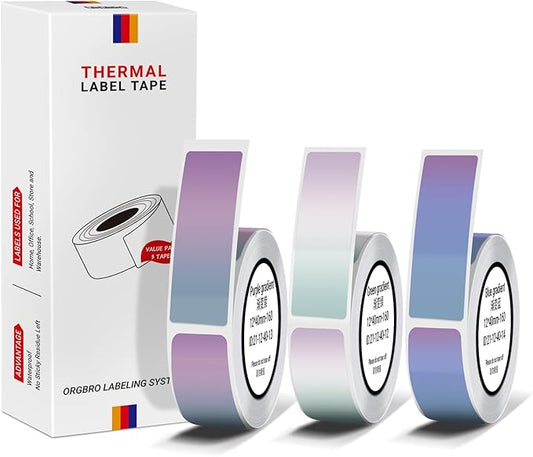 ORGBRO X1 Label Maker Tape, Genuine Thermal Label Print Paper 0.47"×1.57"(12×40mm), Standard Laminated Office Labeling Tape Replacement, 160 Tapes/Roll, 3-Roll, Gradient