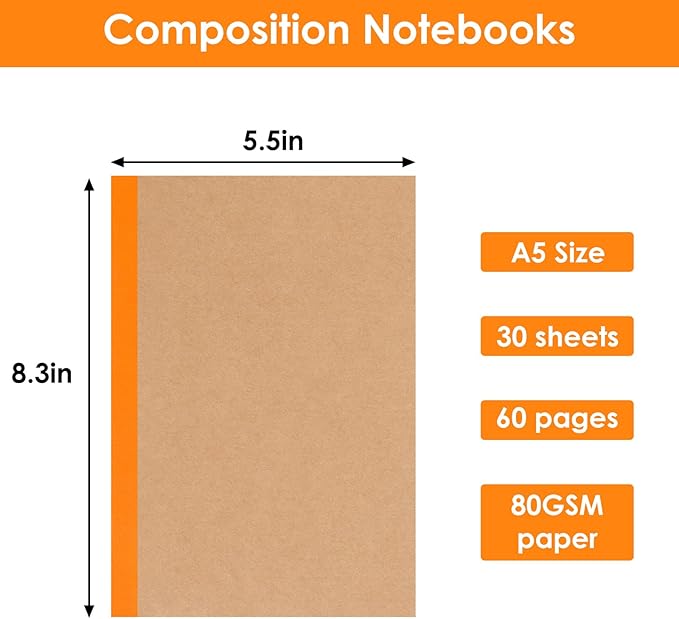 LABUK 15pcs A5 Composition Notebook Journals Bulk, Kraft Lined Notebooks,15 Colors 60 Pages for Journaling, Writing, School, Office, Kids Gift