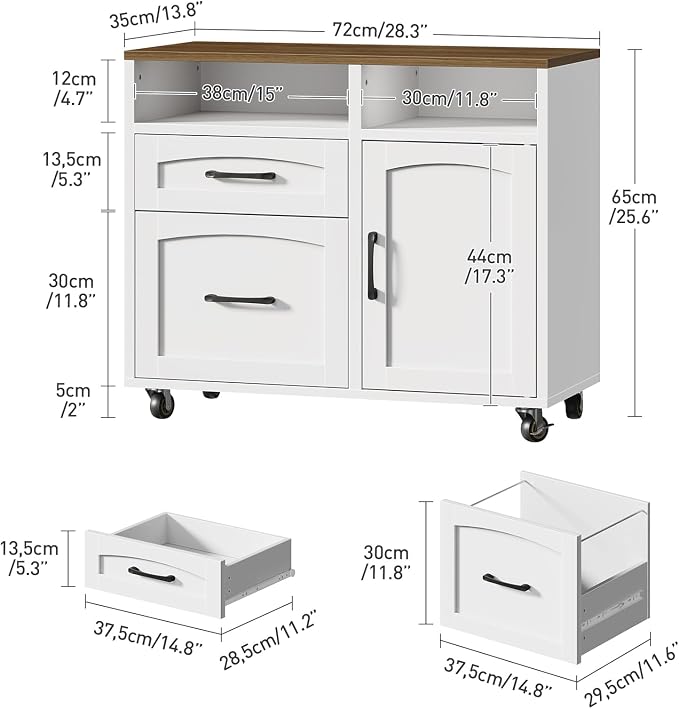 Lateral File Cabinet 2 Drawers, Filing Cabinets for Home Office | Rolling Office Storage Cabinet with Drawers, Fits A4/Letter-Sized Files, Printer Stand with Storage, Modern, White and Walnut