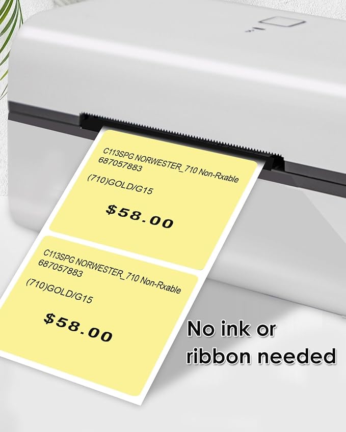 iEager Yellow Square Thermal Label Stickers, 2"x2" Self-Adhesive Square Direct Thermal Labels with Perforation Line, 500 Sheets/Roll