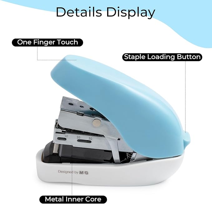 M&G Mini Stapler with Staples, Small Blue Effortless Stapler Set, 20 Sheet Capacity, One Finger, 1000 Standard Staples, Office staplers for Desk, Easy to Load