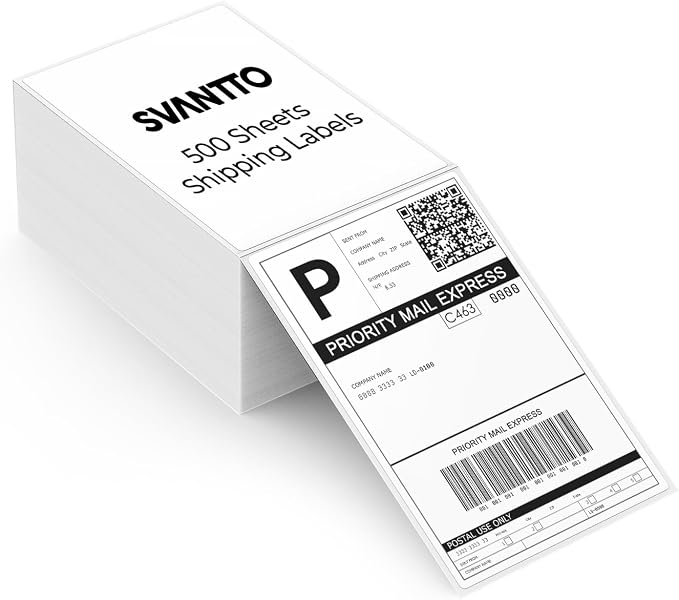 4x6 Thermal Labels, 500Pcs/Stack, White Shipping Labels | Strong Adhesive & Perforated for Shipping, Mailing Barcode, Bakery