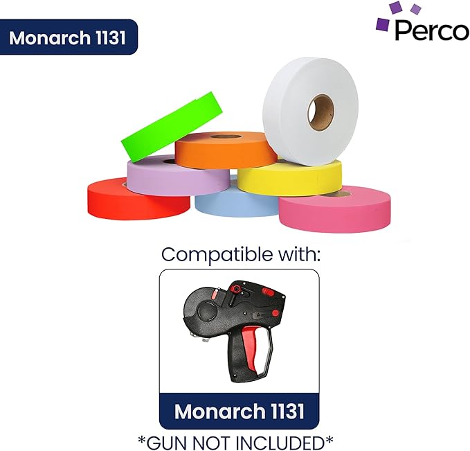 Monarch 1131 Multicolored Sleeve—8 Rolls, 1 Sleeve, 20,000 Labels for Monarch 1131 Price and Date Guns—Includes White, Yellow, Blue, Lavender & Fluorescent Colors (Red Green Pink Orange)—Made in USA