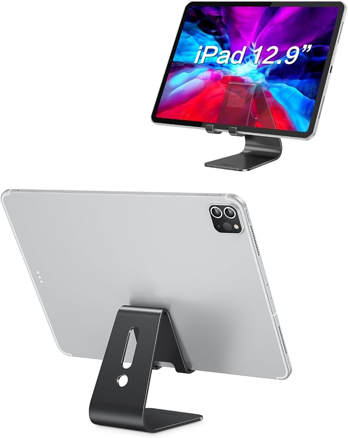 OMOTON C1 Upgraded Aluminum Cell Phone Stand for Desk, Durable Phone Dock | Protective Pads Cellphone Dock for iPhone 17/16/15/14/13 Pro Max Air, iPad mini, Android Smartphones - Black