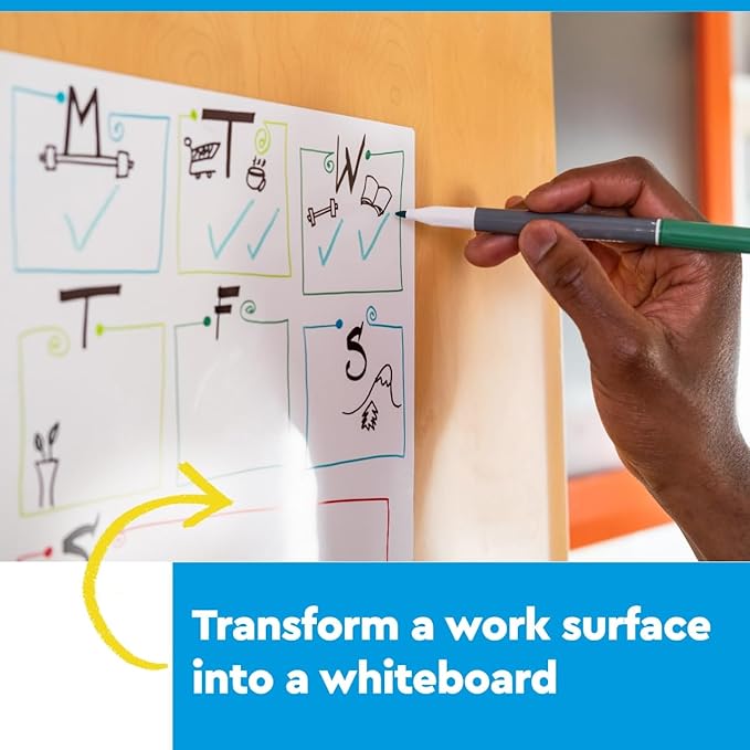 Post-it Easy Erase Permanent Marker Whiteboard Surface Permanent Marker Wipes Away with Water 8 ft X 4 ft White Dry Erase Whiteboard Film