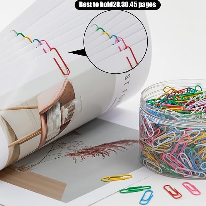 1600 PCS Paper Clips and Binder Clips Medium Size, Colored Paper Clips for Office Supplies, Colorful and Durable, Use for School Home (Multicolored, 1.3 inch)