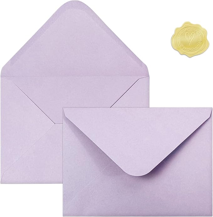 50 PCS Purple Colorful A7 Envelopes with Stickers, 5x7 Envelopes for Greeting Cards, Great for Invitations, Wedding Invitation, Birthday, Baby Shower, Graduation