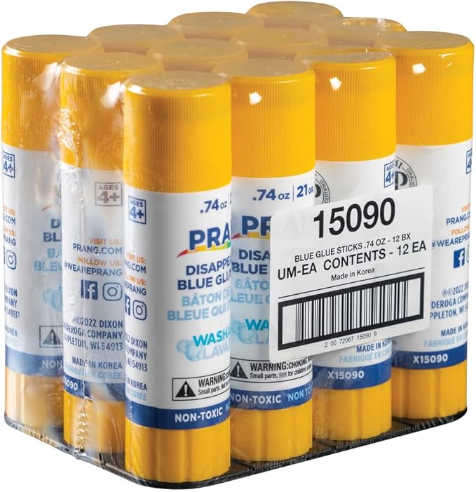 Prang Washable Glue Stick, Blue, .74 Oz., 12 Count