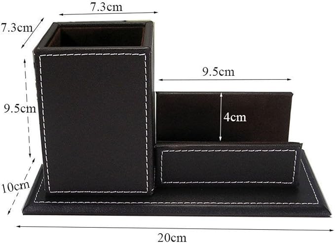 PU Leather Desk Organizer and Accessories, Pencil Holder for Desk with Business Cards Stand, School Office Supplies Collection Caddy Black
