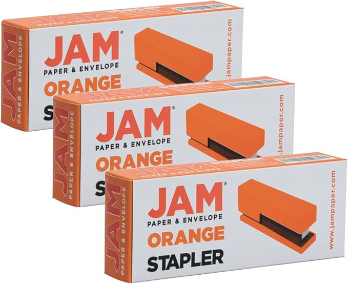 JAM PAPER Modern Desk Stapler - Orange - 3/Pack