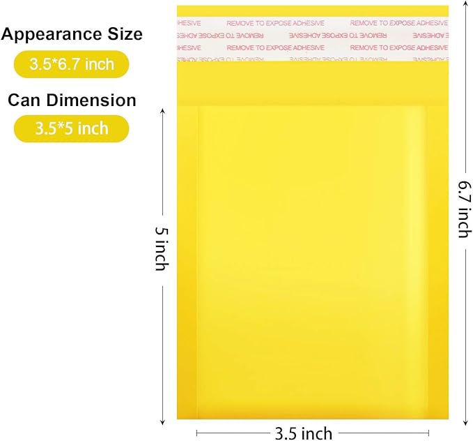 Dasen Kraft Bubble Mailers 3.5x5 Inch 100 Pcs,Small Self-Sealing Waterproof Cushioned Mail Shipping Bags,Yellow Padded Envelopes #0000