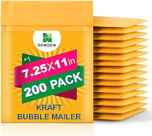 Kraft Bubble Mailers [200 Pack] Mailing Packing Envelopes #1 (7.25" x 11")