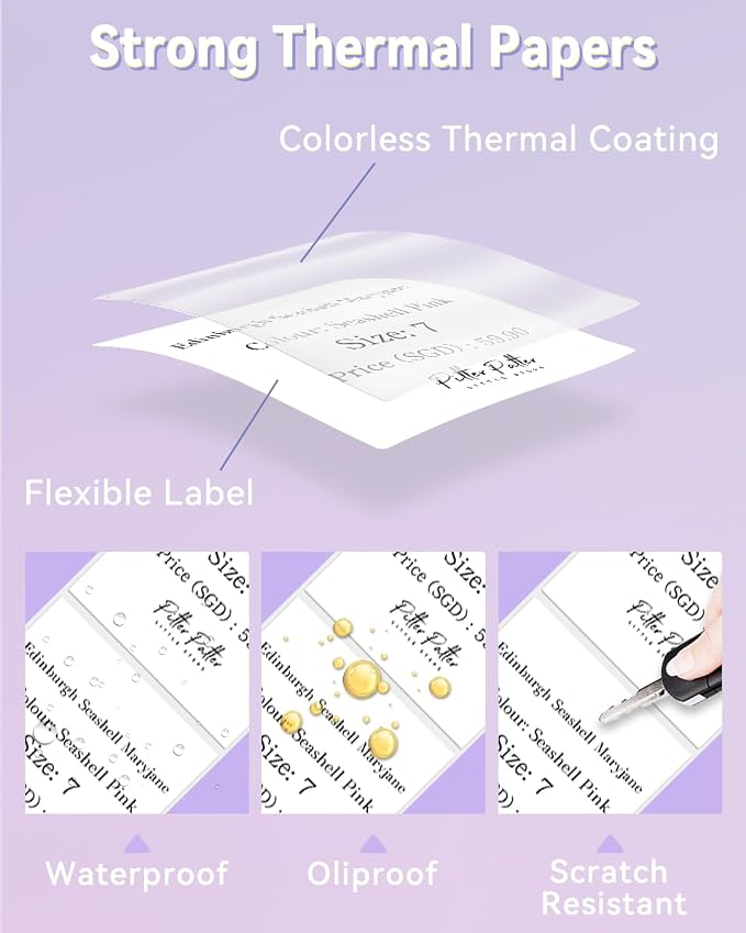 Phomemo M220 Labels 3 Rolls,2.75'' x 3.14'', for M220/M250/M221, 270 PCS | Square 70x80mm Waterproof Thermal Sticker, Use for Barcode, Listing, Business, Home,Organization, Office, Warehouse, White
