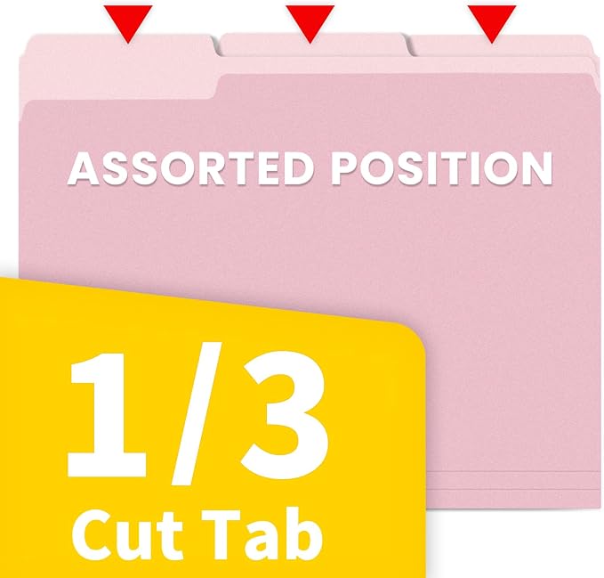 SUNEE File Folders, 36 Pack Manilla Folders 8.5 x 11, Colored File Folders Home Office School Supplies for Documents Files Paper, Pink