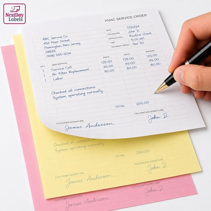 NextDayLabels - Superior Carbon-Less NCR, Pre Collated Paper, 500 Sheets Per Pack (8-1/2" x 11" 3 Part Straight, #5909) | Pre Collated Paper, 500 Sheets Per Pack, Made IN USA, Each pack includes 500 pre-collated sheets