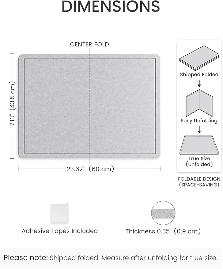 Fluxynara 23.6" x 17.1" Bulletin Board, Soft Gray | Cork Board Alternative with 12 Removable Adhesive Tabs, Foldable Felt Pin Board for Home, Office, Classroom & Dorm