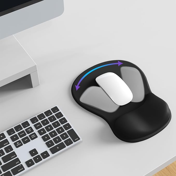 Mouse Pad with Wrist Rest,Ergonomic Mouse Pad with Comfortable Gel Wrist Rest Support and Non-Slip PU Base for Easy Typing Pain Relief, Durable and Washable(Black)