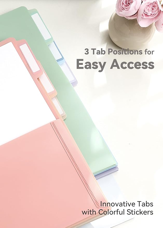 Plastic Folders with Pockets, 3 Hole Punched for 3 Ring Binder, 1/3 Cut Index Tabs for Quick Find, Pastel 6 Pack, Letter Size for School, Colorful Labels