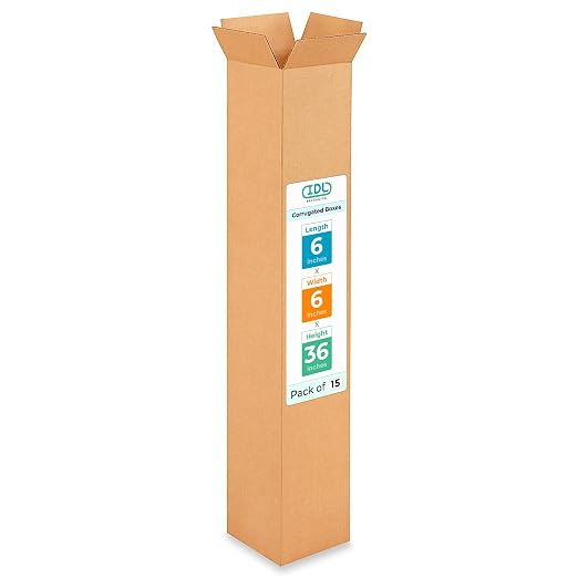 Tall Moving & Shipping Boxes 6"L x 6"W x 36"H (15-Pack) - Extra Strength 200 lb vs Regular - Corrugated Cardboard Box, Made in USA - Box for Packaging - Durable Shipping Box by IDL Packaging | Extra Strength 200 lb vs Regular - Corrugated Cardboard Box...